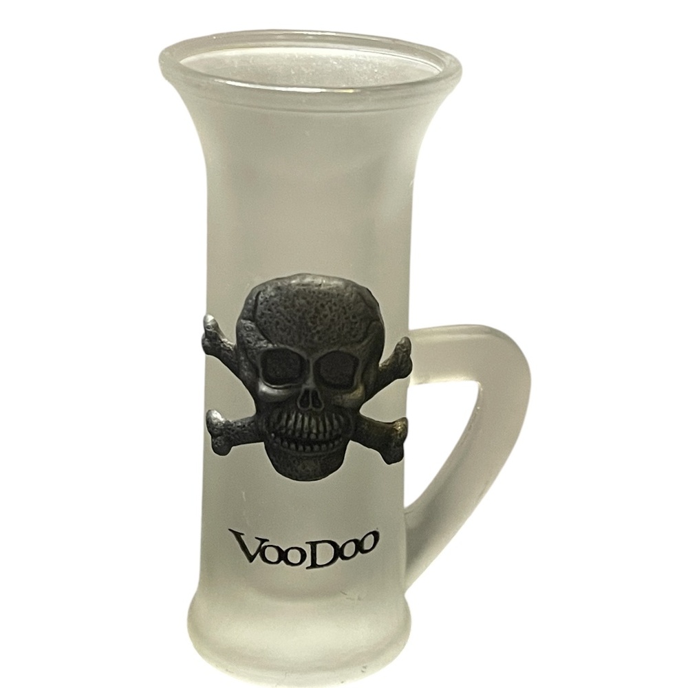Skull and Cross Bones VooDoo Shot Glass Frosted with Metal Skull 4"